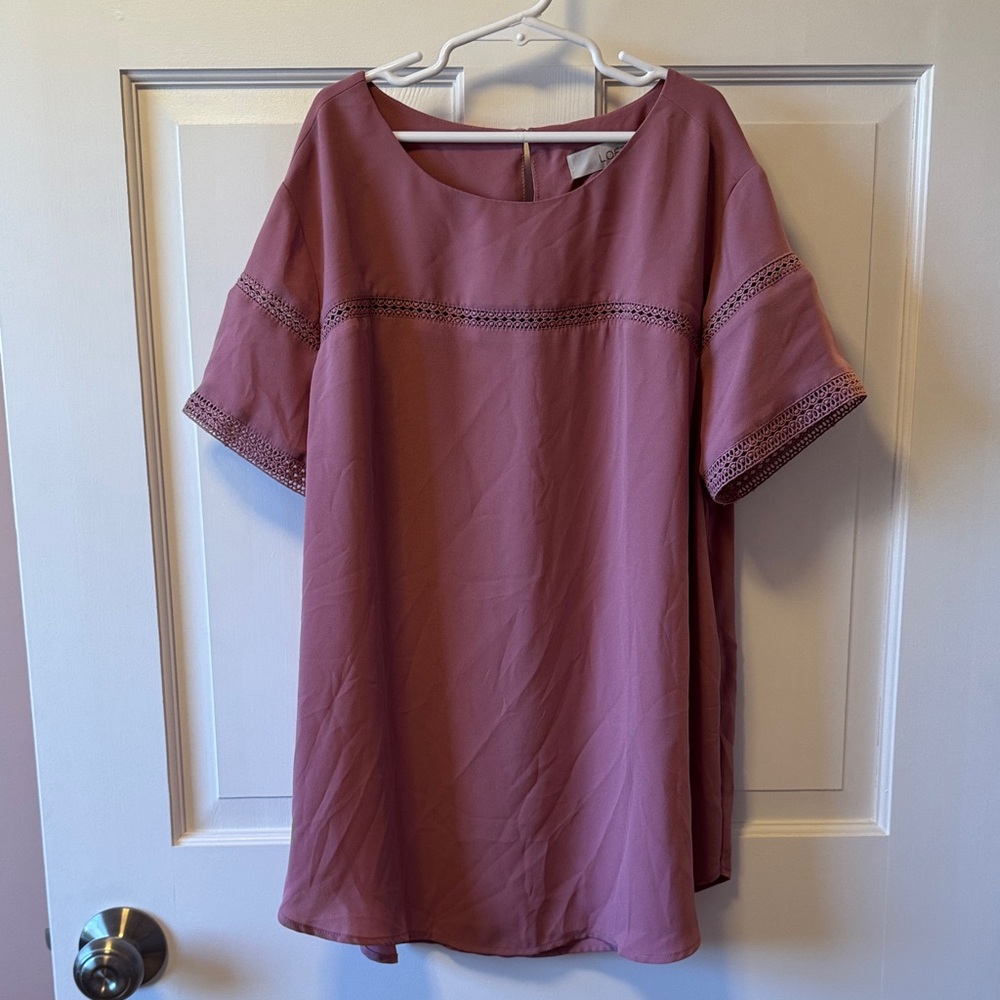 LOFT Mauve Blouse with Lace Trim